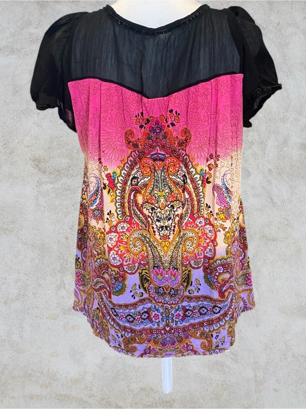 Bila Boho Paisley Lace Blouse | Festival Cottagecore Whimsigoth Rayon Top L
